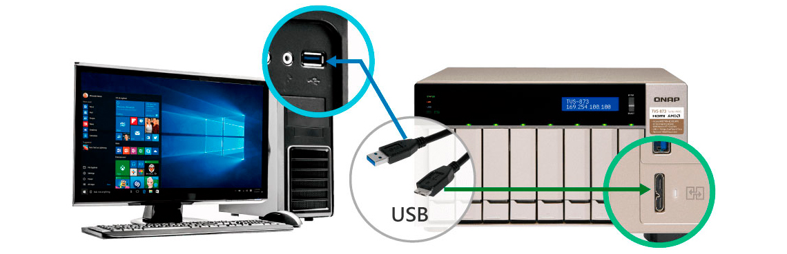 TVS-873 com porta USB QuickAccess para acesso direto aos dados (DAS)